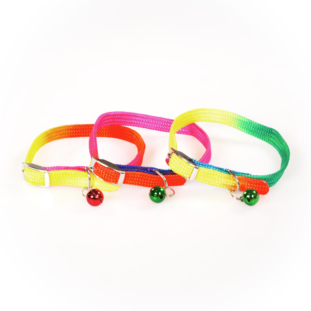 sh-782_cat_collar_with_buckle_and_bell Nylon Webbing Cat Collar Rainbow - Image 1