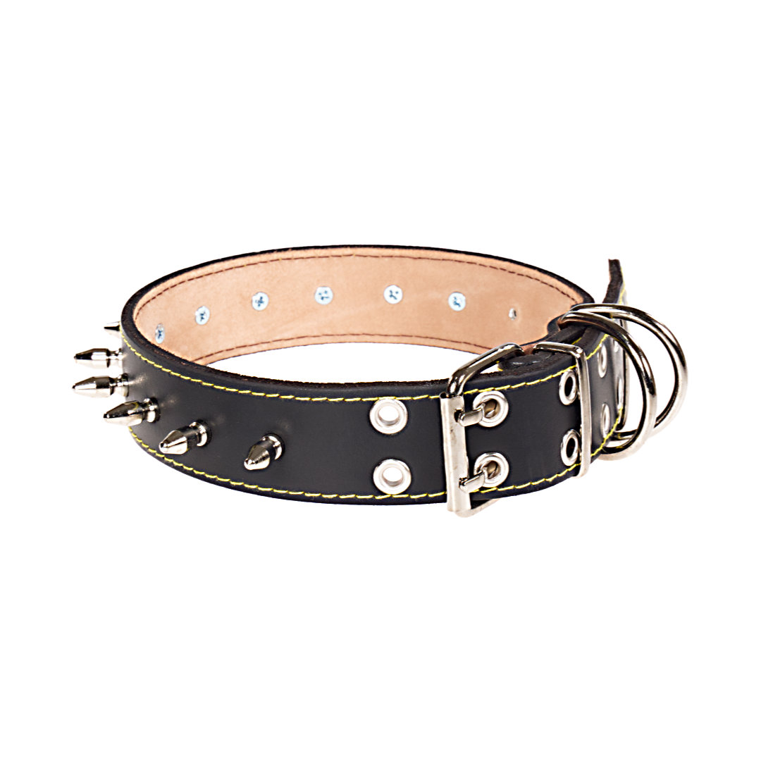 Split Leather Collars with Suede Padding and Screw Spikes - Image 1